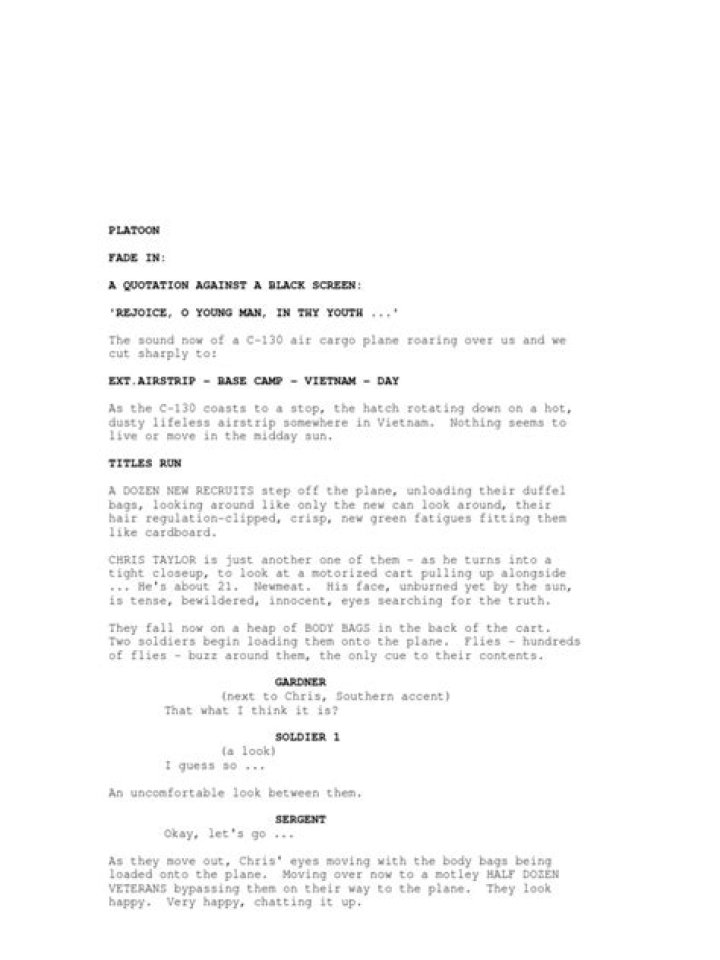 Platoon Script: Crafting Epic Wartime Narratives